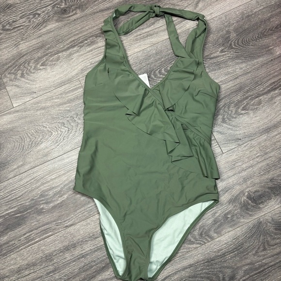 CUPSHE Women's One Piece Halter V Neck Ruffle Backless Swimsuit New‎ Large - Picture 5 of 8